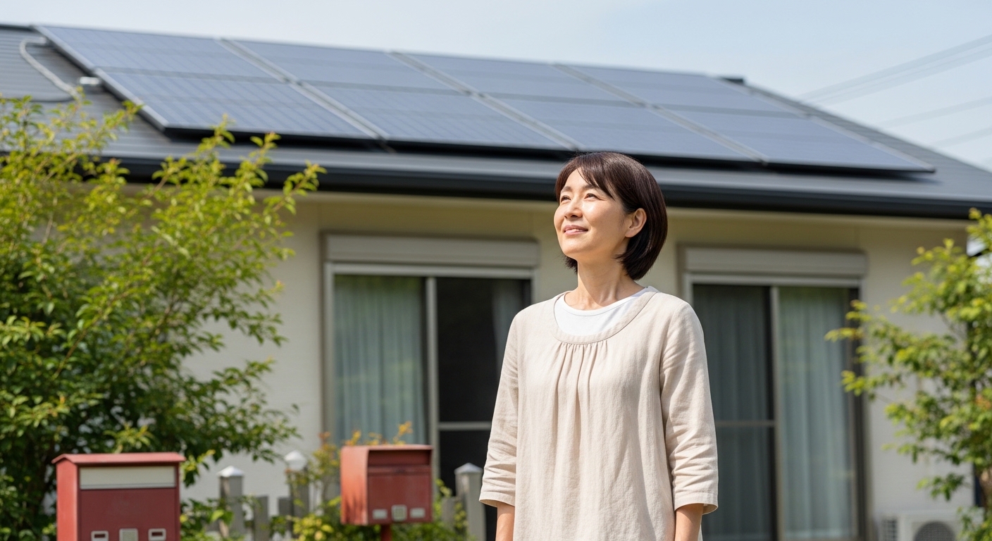 家庭用太陽光発電の施工業者見直しを表すイメージ画像